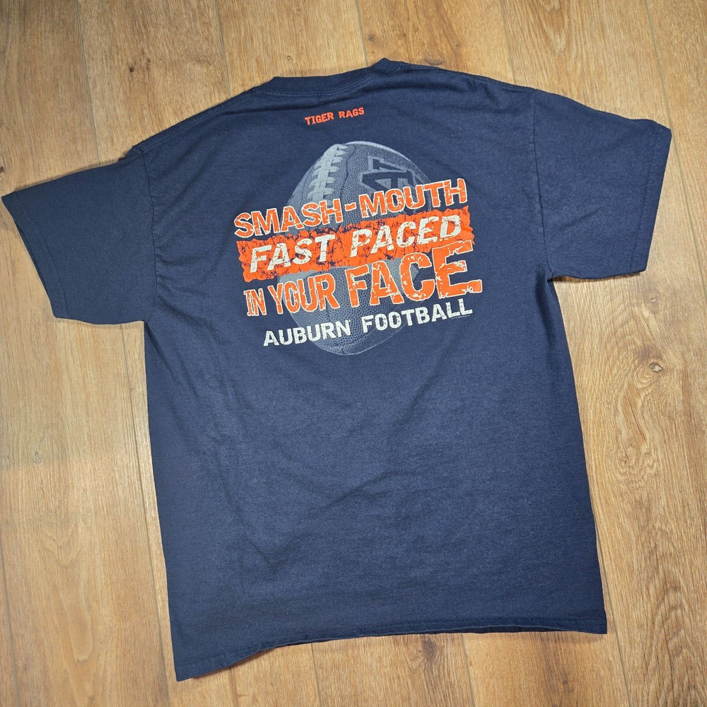 Vintage Y2K Auburn Tigers T Shirt Mens L Blue Double Sided Football Graphic NCAA